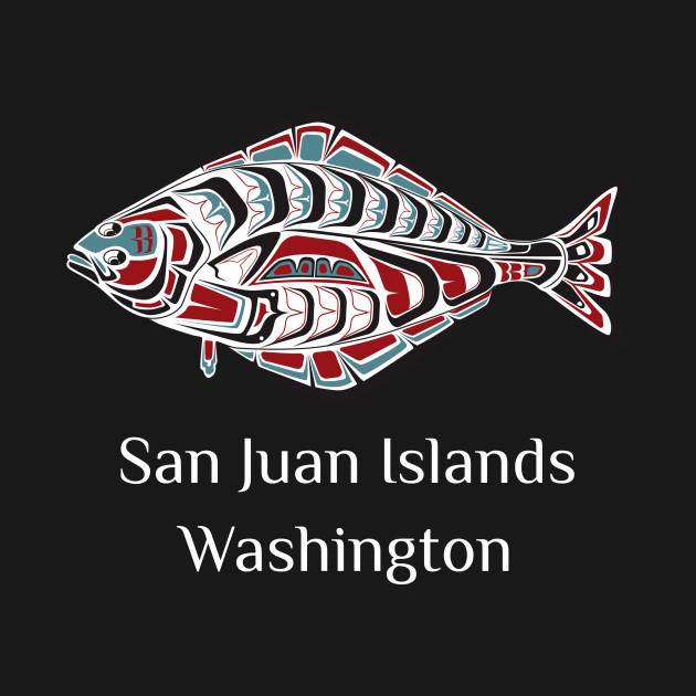 Disover San Juan Islands, Washington Halibut Northwest Native American Tribal Gift - Halibut Lovers Gift - T-Shirt