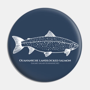 Landlocked Salmon with Common and Latin Names - on dark blue Pin