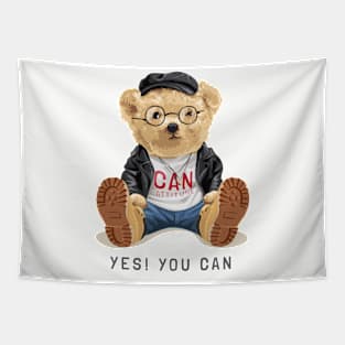 Cute bear design "Yes! You can" Tapestry