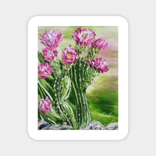 cactus painting with pink flowers Magnet