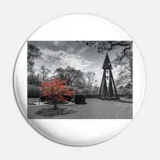 Red tree in black and white landscape Pin