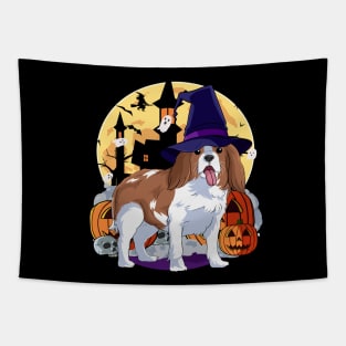 Cavalier king charles spaniel Halloween Witch Pumpkin Tapestry