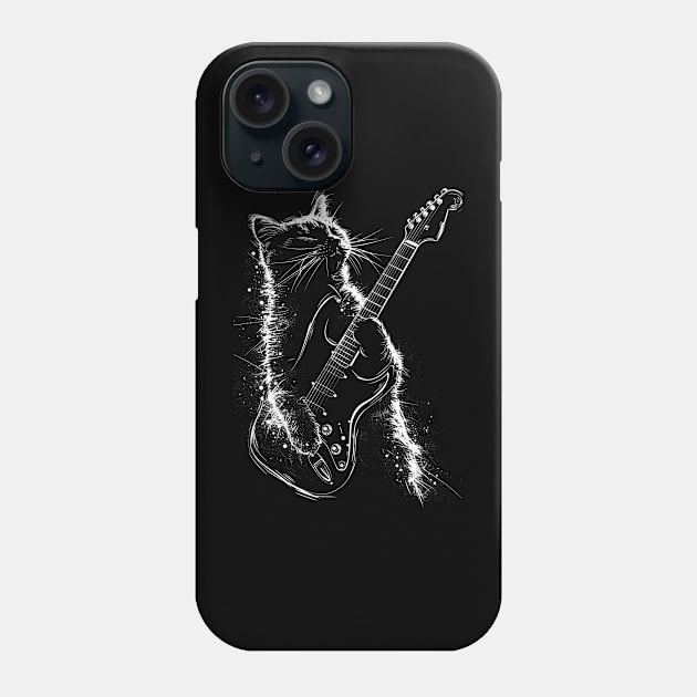 A rock and roll cat playing electric guitar | Rock Cat Phone Case by Monochromania