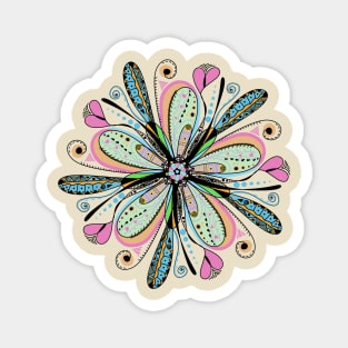 Trendy stylish multicolor print floral mandala pattern and love symbol - heart. Hand drawn illustration. Posters and Art Prints Magnet