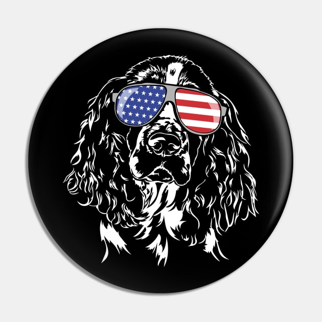 Patriotic English Springer Spaniel with American Flag sunglasses Pin by wilsigns