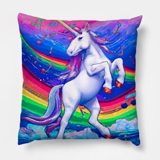 Unicorn dancing with Rainbow Pillow