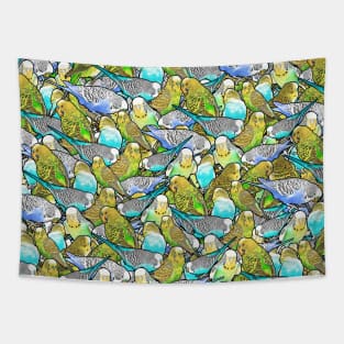 Bright Colorful Budgie Pattern Tapestry