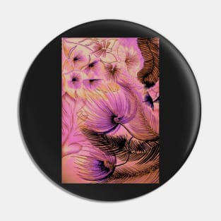 TROPICAL PINK FLORAL LARGE ABSTRACT FLOWERS FERNS PALM, Pin