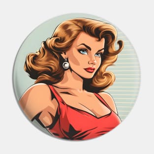 Pin up girl red lips blonde retro comic Pin