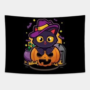 Cute Halloween Pumpkin Cat Tapestry