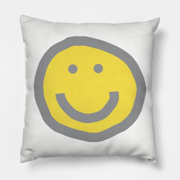 Illuminating Yellow Round Happy Face with Smile Pillow by ellenhenryart