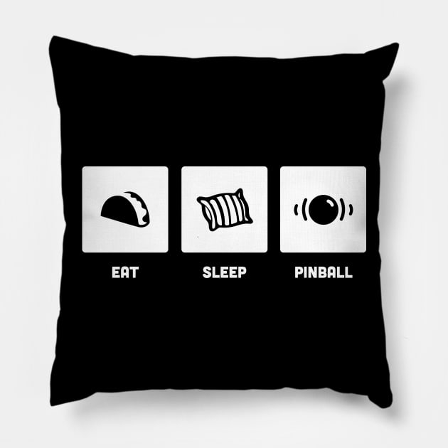 Eat, Sleep, Pinball | Retro Pinball Arcade Design Pillow by MeatMan