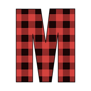 Letter M Monogram Red and Black Buffalo Plaid/Check T-Shirt