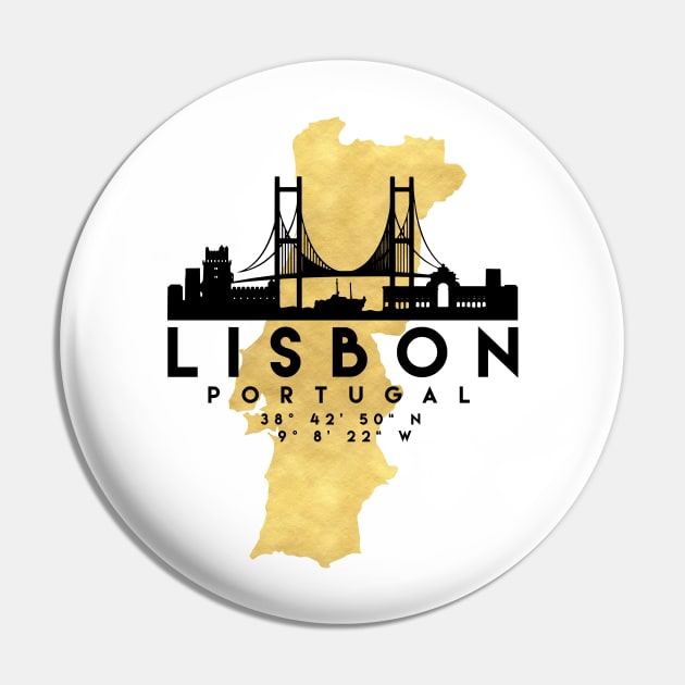 Lisbon Portugal Skyline Map Art Pin by deificusArt