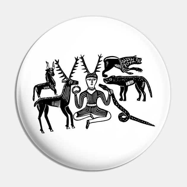 Cernunnos and Animals from the Gundestrup Cauldron (Black Ink Version) Pin by LaForma