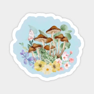 Watercolor Mushroom and Frog Botanical Graphic Tee Magnet