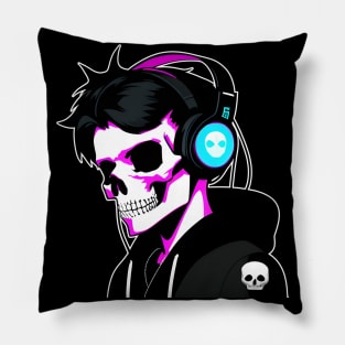 Skull With Headphones and jacket, Violet | Listening Music Pillow