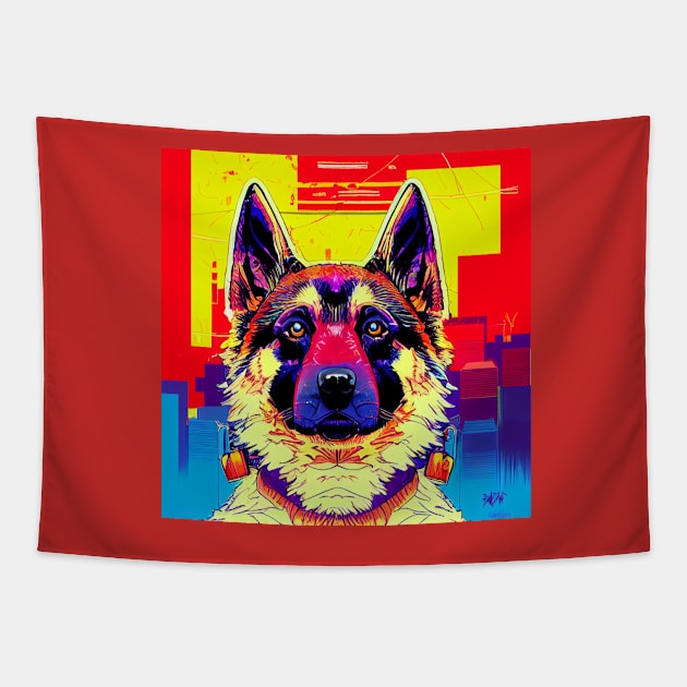 Awesome German Shepherd as 80's Anime Tapestry by Studiowatermars