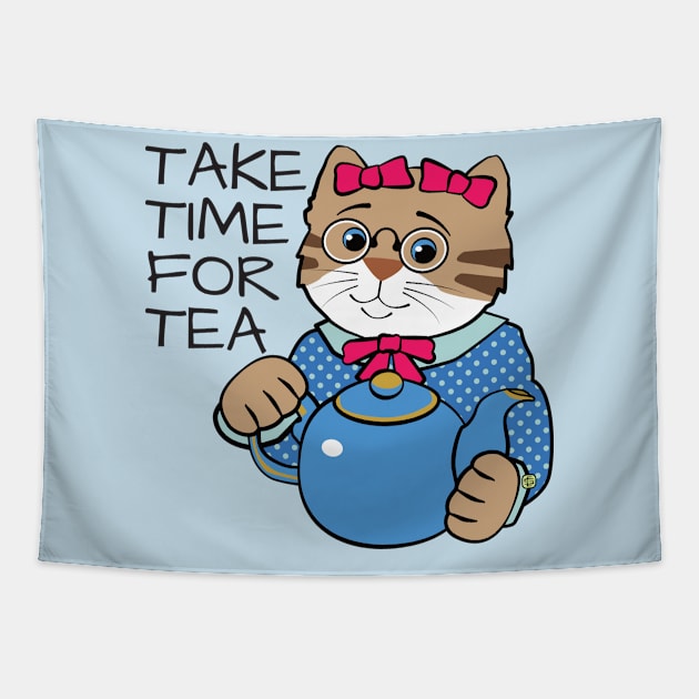 Take Time for Tea Cat Tapestry by Sue Cervenka