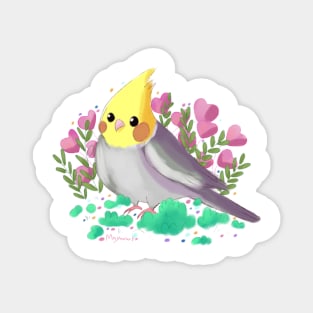 Cute Cockatiel with flowers Magnet