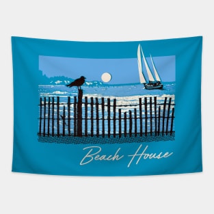 Beach House  / Faded Style Original Retro Design Tapestry