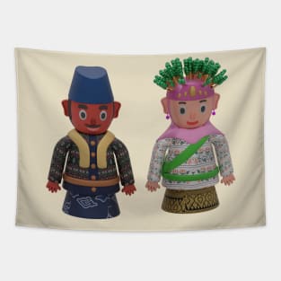 3d rendered couple Jakarta's traditional culture called ondel-ondel perfect for design project and anniversary of Jakarta Tapestry