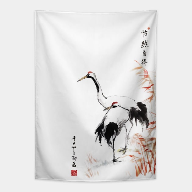 Two Cranes at the Bank Tapestry by Huluhua