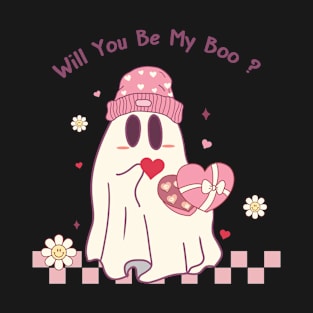 Will You Be My Boo Cute Ghost In Love Happy Valentines Day T-Shirt