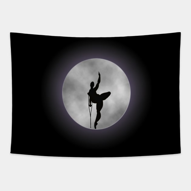 Disabled amputee ballerina dancing before a full moon Tapestry by Kyttsy Krafts