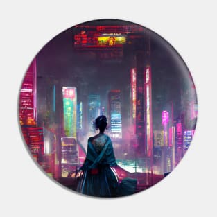 Geisha in a cyberpunk city Pin