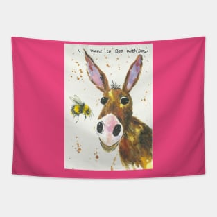 Cute Donkey and a Bumblebee, "I want to Bee with you!" Tapestry