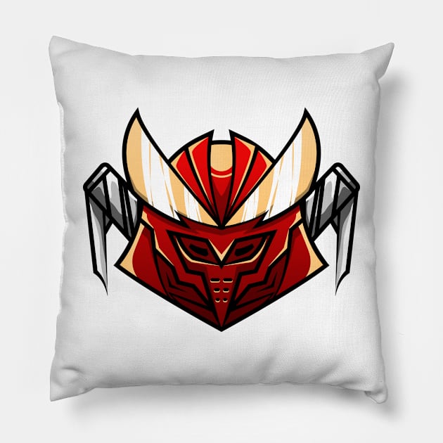 samurai robot head vector character Pillow by fandi.creations