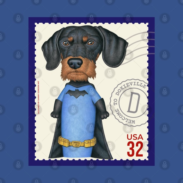 Cute superhero Dachshund with bat on chest by Danny Gordon Art