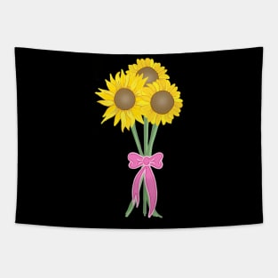 Sunflower Bouquet with Pink Bow and Ribbon Tapestry