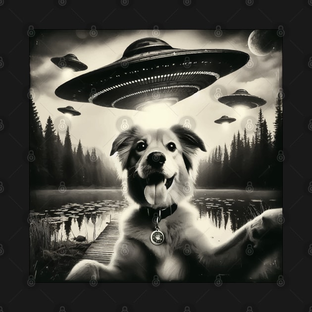 Funny Dog selfie with UFO by TomFrontierArt