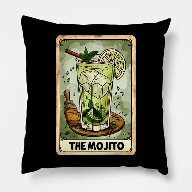 Tarot Card The Mojito Alcohol Cocktail Pillow by Vlaa