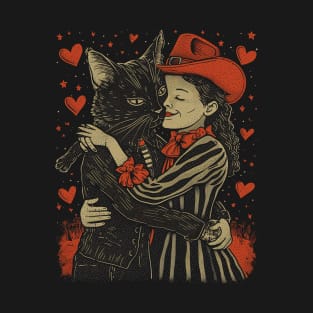 Valentine's Day Love Vintage Halloween Black Cat Witch Retro Cute Super Cool Best Gift T-Shirt