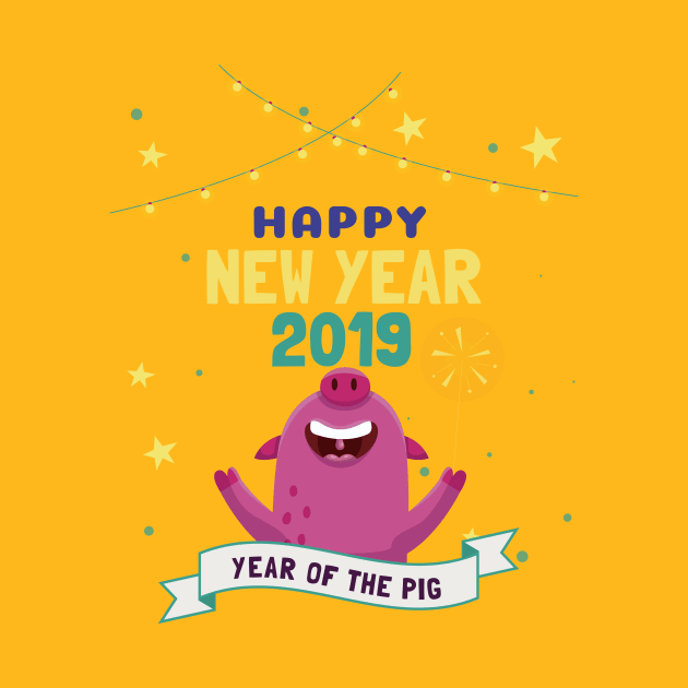 Happy New Year 2019 Year Of The Pig Shirt NYE T-Shirt by geekandgamerstore