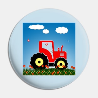 Red tractor in a field Pin