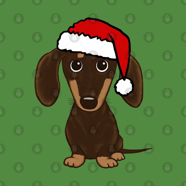 Chocolate Dachshund with Santa Hat Cute Wiener Dog Christmas by Coffee Squirrel