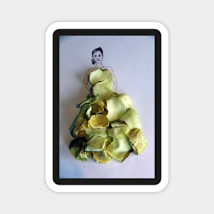 Lady wearing a yellow rose petal dress Magnet