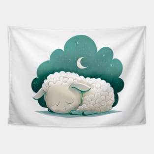 A young baby lamb sleeping under the stars Tapestry