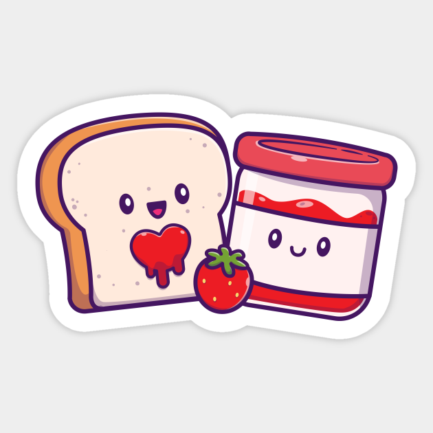 Cute Bread With Cute Strawberry Jam Cartoon - Breakfast - Sticker | TeePublic Cute Bread With Cute Strawberry Jam Cartoon - Breakfast - Sticker | TeePublic