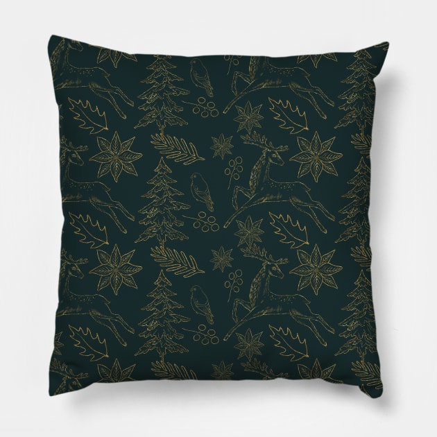 Christmas Pattern With Reindeer Pillow by NoPlanB