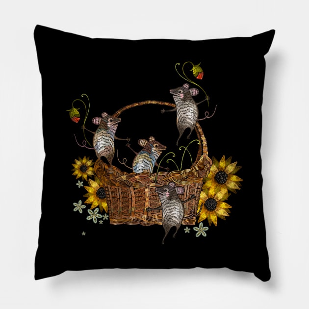 Sunflowers Mousses Embroidery Pillow by Mako Design 