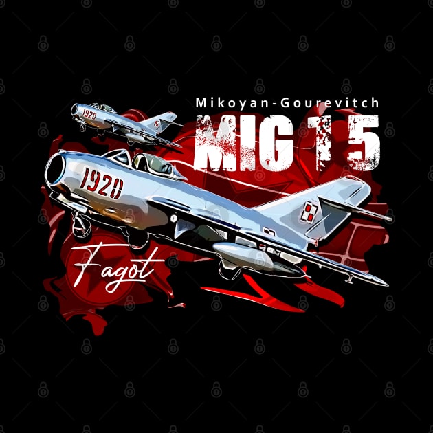 Mikoyan-Gurevich MiG-15 Soviet Union Vintage Fighterjet by aeroloversclothing