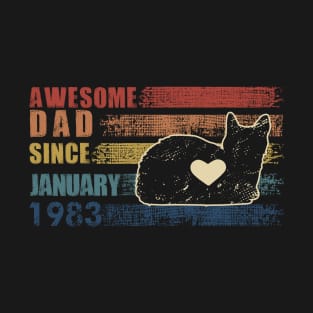 Vintage Dad 1983 January Cat Lover Gift For Fathers Day T-Shirt