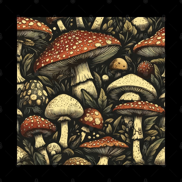 Vintage mushroom pattern by TomFrontierArt
