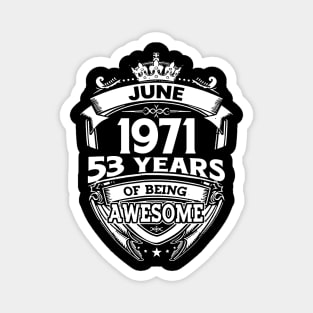 June 1971 53 Years Of Being Awesome 53rd Birthday Magnet