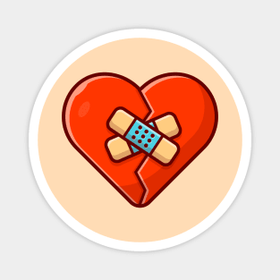 Broken Heart With Injury Tape Plaster Cartoon Vector Icon Illustration Magnet